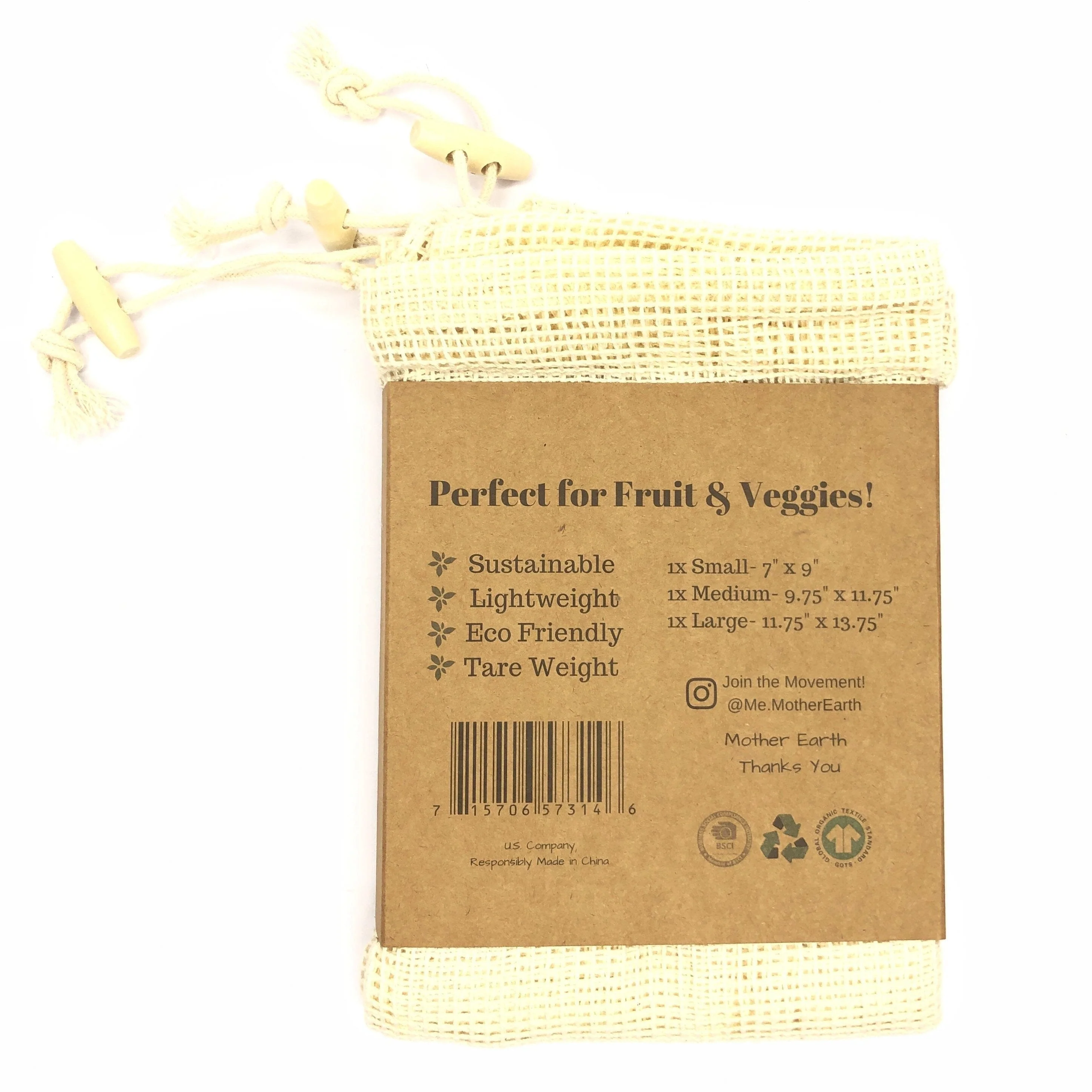 Mother Earth Reusable Produce Bags Set of 3 - Image 3