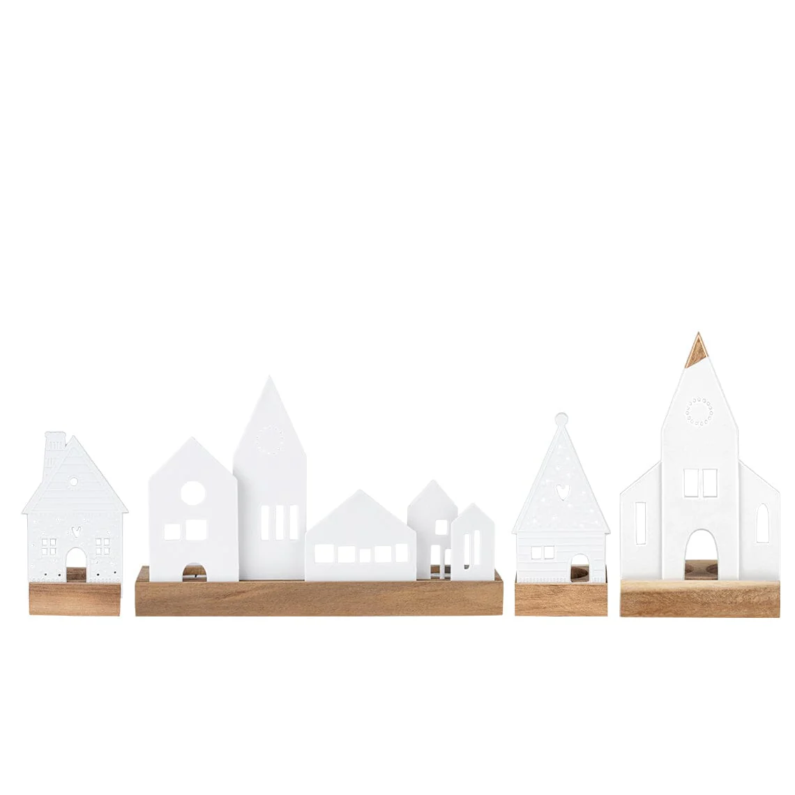 Rader Porcelain & Acacia Village Tealight Holder Set of 4