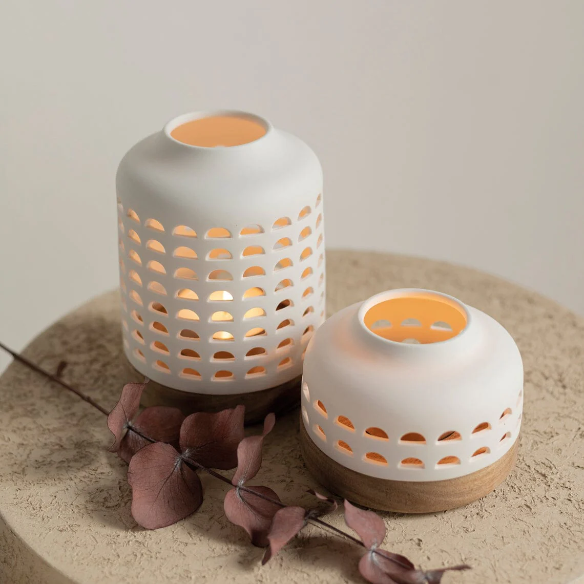 Rader Porcelain & Acacia Wood Lantern Set of 2 - Image 2