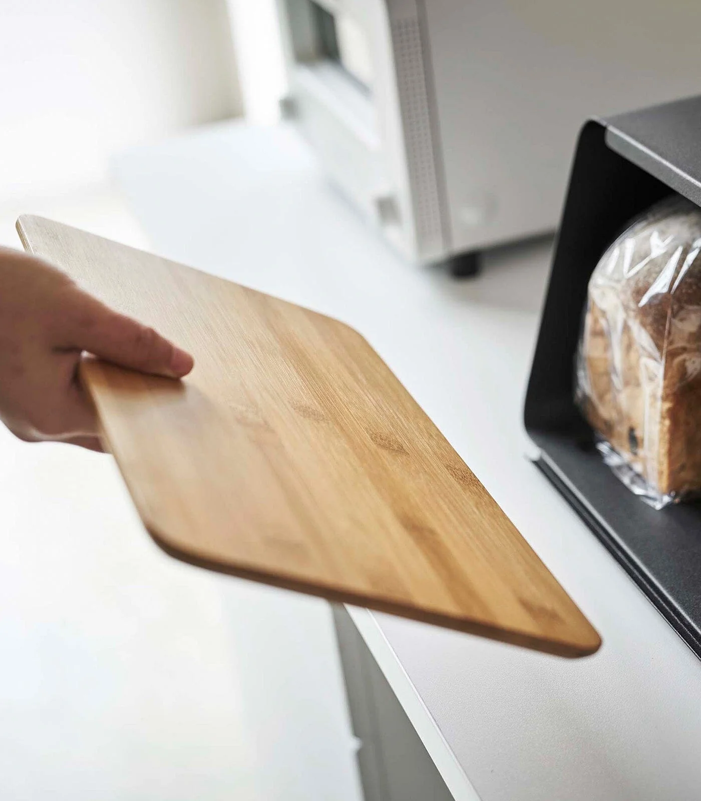 Yamazaki Steel Bread Box With Wooden Cutting Board Lid - Image 15