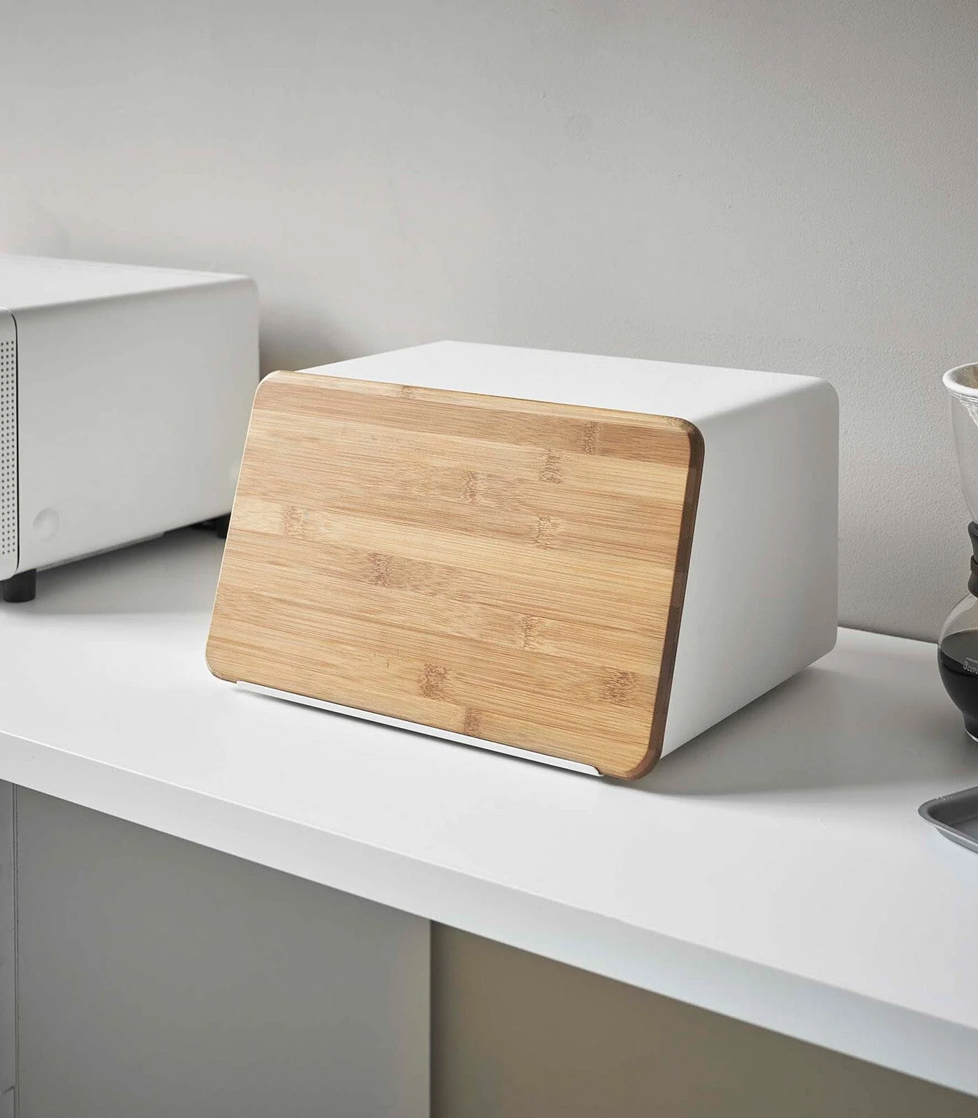 Yamazaki Steel Bread Box With Wooden Cutting Board Lid - Image 3